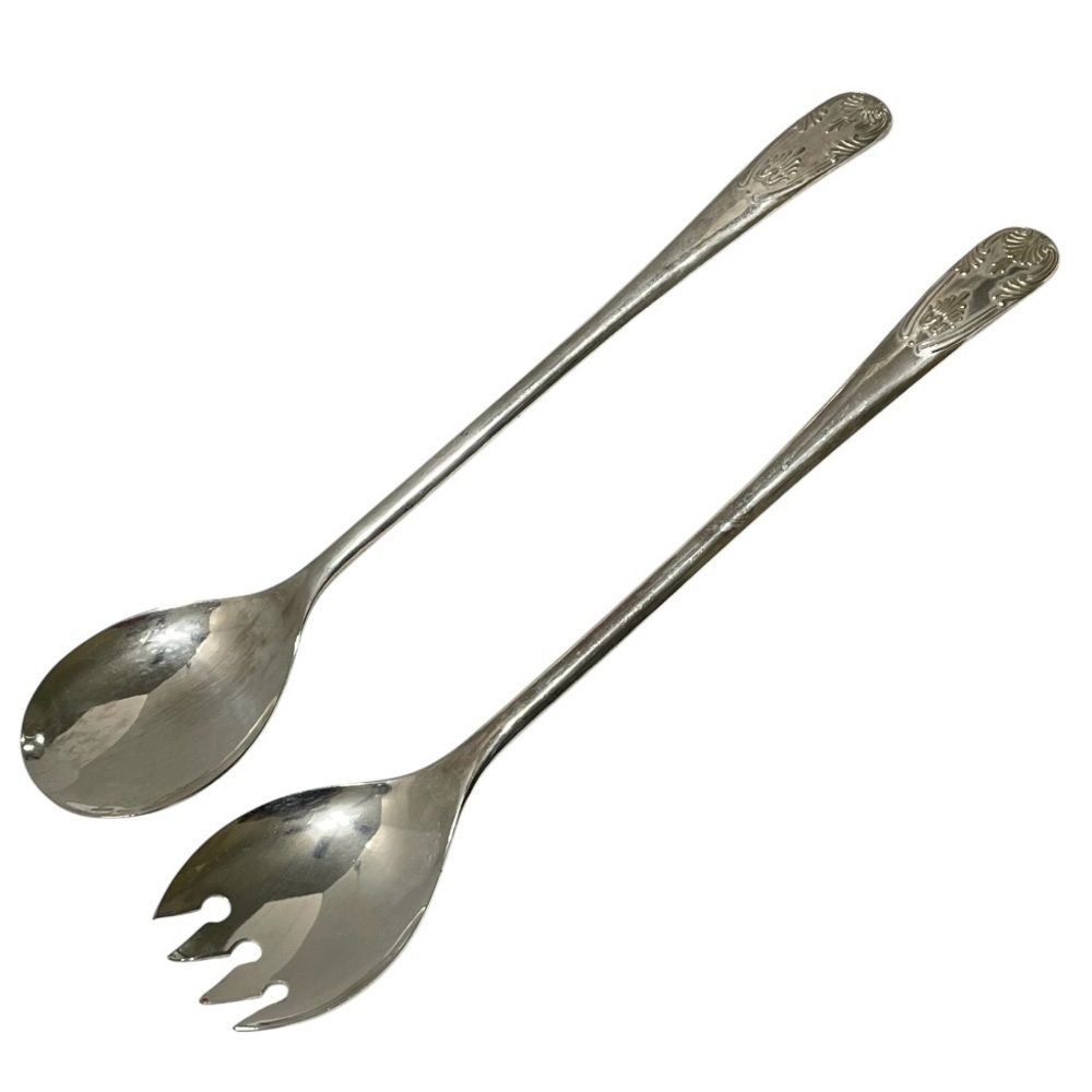 Vintage Silver Plate Salad Serving Utensils Set 9" Scrolled Formal Elegant Italy